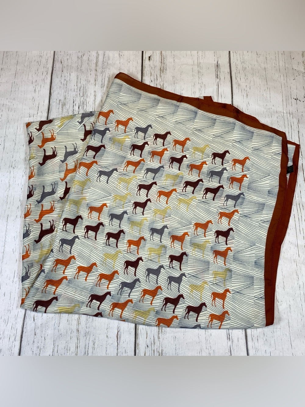100% Silk Equestrian Horse Print Rectangular Scarf